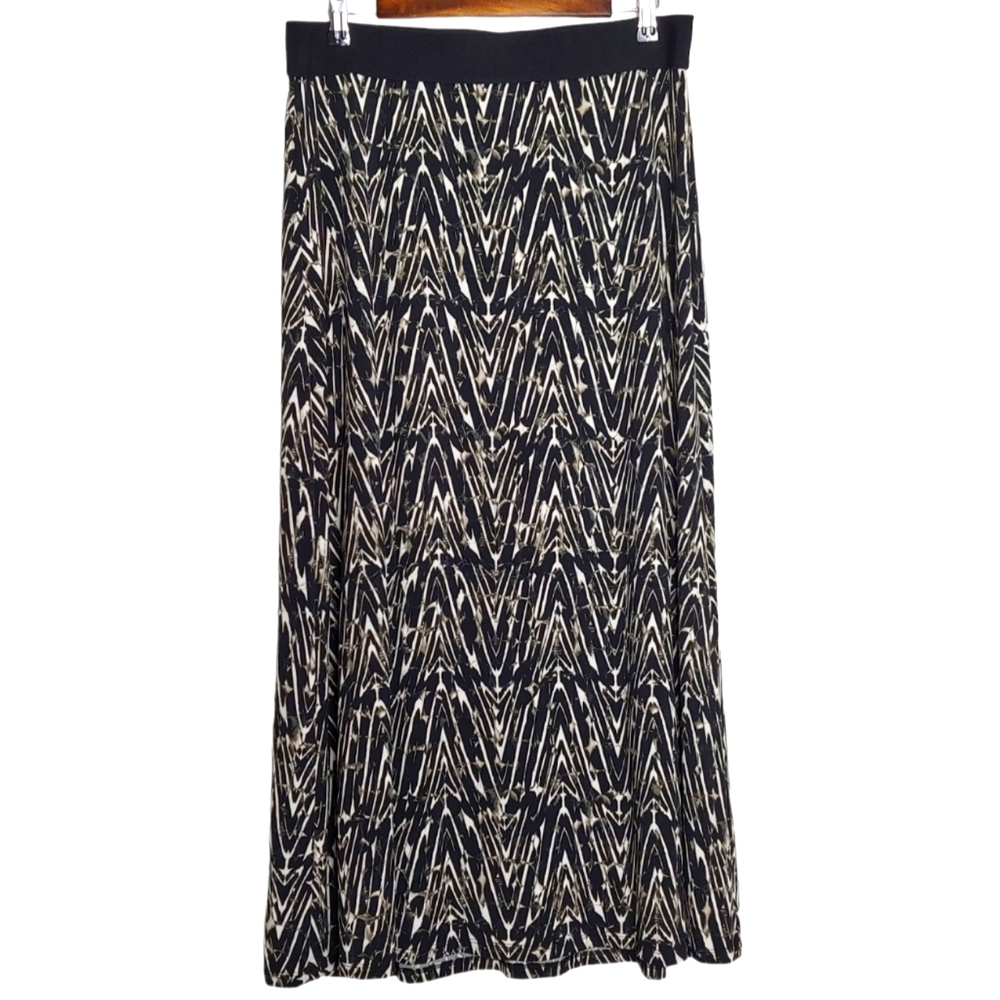 Alfani Petite Black White Contemporary Pattern Stretchy Midi Skirt Size Large P